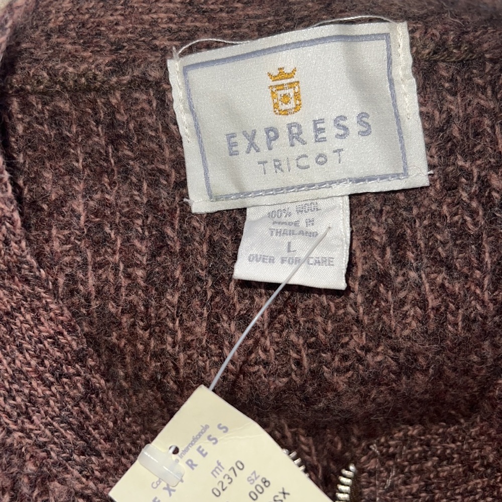 New with tags vintage sweater/cardigan with zipper, brown color, size Large - Picture 4 of 11